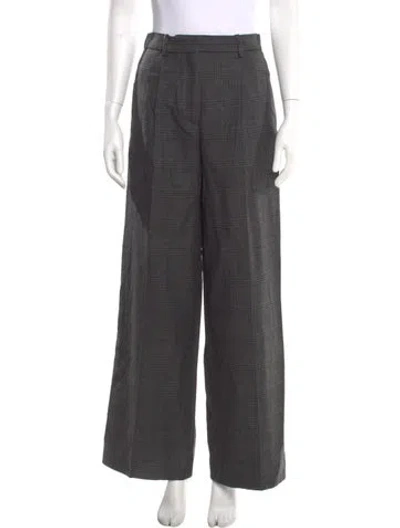 Pre-owned Sandro Plaid Print Wide Leg Pants In Gray