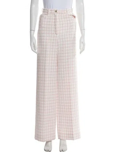 Pre-owned Sandro Plaid Print Wide Leg Pants In Neutral