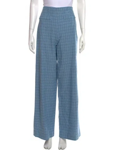 Pre-owned Sandro Plaid Print Wide Leg Pants W/ Tags In Blue