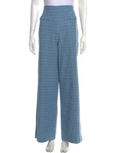 Pre-owned Sandro Plaid Print Wide Leg Pants W/ Tags In Blue