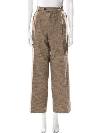 Pre-owned Sandro Plaid Print Wide Leg Pants W/ Tags In Brown