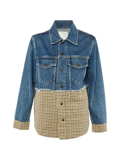 Pre-owned Sandro Plaid-panel Denim Jacket In Blue