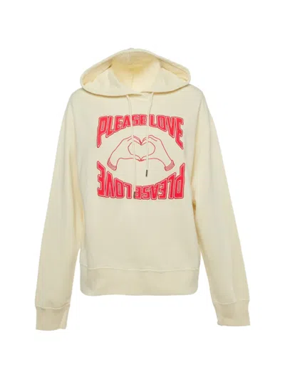 Pre-owned Sandro Please Love Drawstring Cotton Hoodie In Yellow