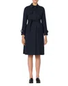 Sandro Trench Coat With Pleated Inset In Navy Blue
