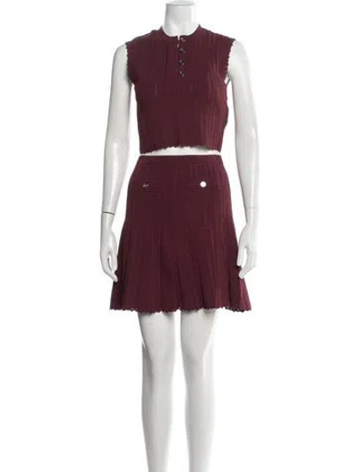 Pre-owned Sandro Pleated Accents Skirt Set In Burgundy