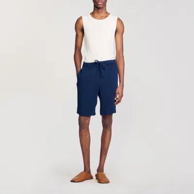 Sandro Pleated Bermuda Shorts In Blue