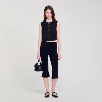 Sandro Pleated Crop Top In Black