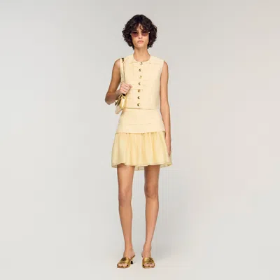 Sandro Pleated Crop Top In Neutral