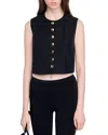 Sandro Eilat Pleated Button-front Top In Black
