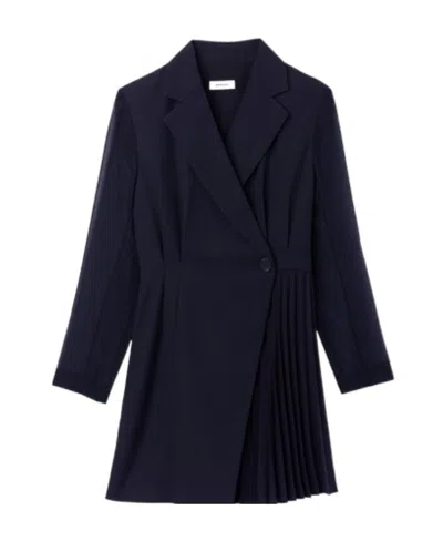 Sandro Pleated Detail Dress In Noir / Gris