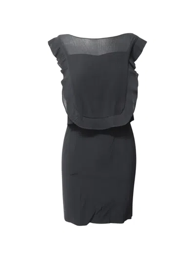 Pre-owned Sandro Pleated-detail Dress In Black