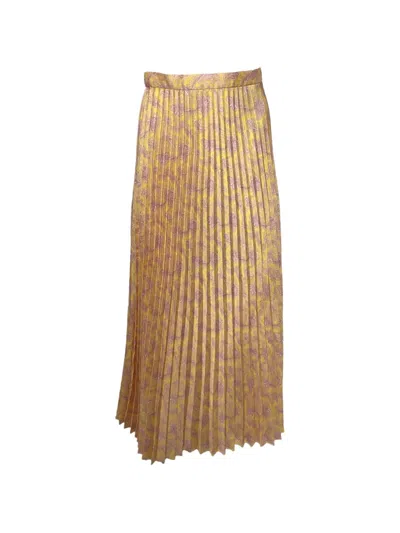 Pre-owned Sandro Pleated Floral-print Midi Skirt In Yellow
