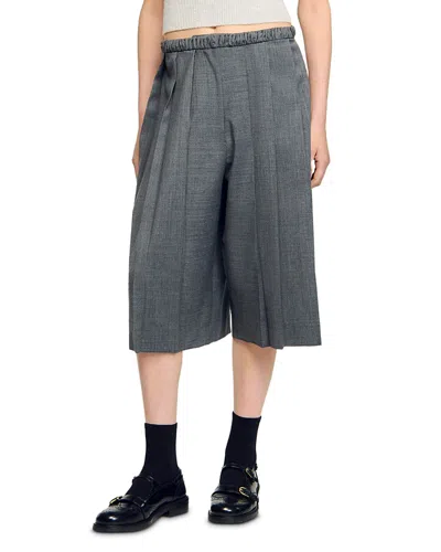 Sandro Womens Grey Pleated Elasticated-waistband Stretch-woven Shorts In Gray