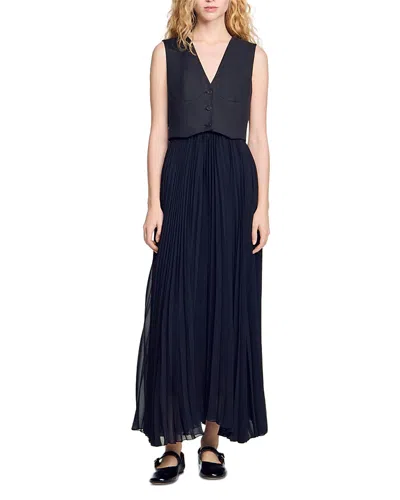 SANDRO PLEATED MAXI DRESS