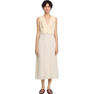 Sandro Pleated Maxi Dress In Ecru