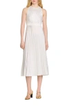 Sandro Plissé-effect Satin Dress In Ecru