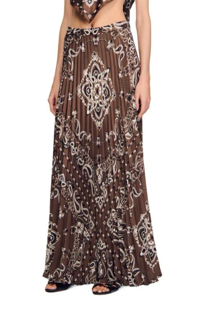 Sandro Pleated Maxi Skirt With Bandana Motif In Multi