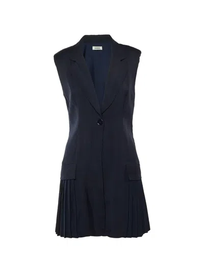 Pre-owned Sandro Pleated Mini Dress In Blue