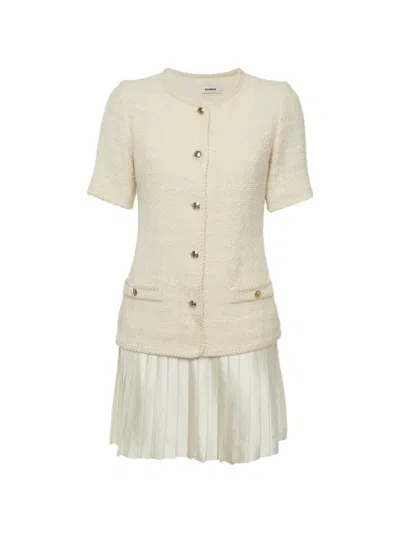 Pre-owned Sandro Pleated Mini Dress In White