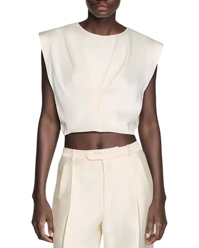 Sandro Pleated Satin Crop Top In Neutral