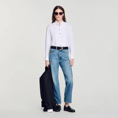 Sandro Pleated Shirt With Origami Collar In White