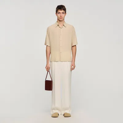 Sandro Pleated Shirt With Shark Collar In Neutral