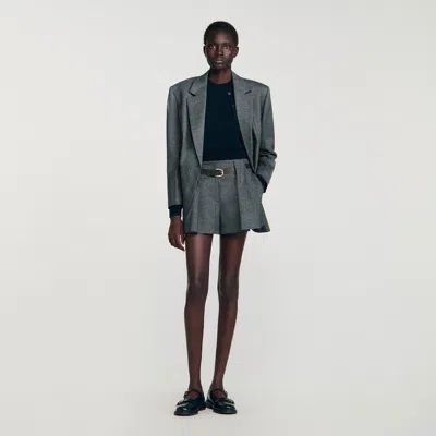 Sandro Pleated Shorts With Belt In Gray