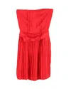 Sandro Pleated Strapless Mini Dress In Red Silk In Red