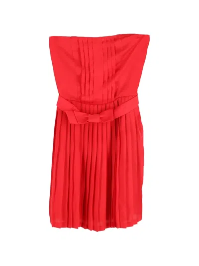 Pre-owned Sandro Pleated Strapless Mini Dress In Red