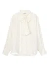 Sandro Pleated Tie-neck Silk Shirt In White