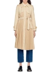 Sandro Pleated Trench Coat With Belt In Beige