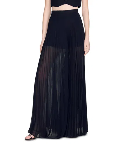 Sandro Pleated Wide-leg Trousers In Black