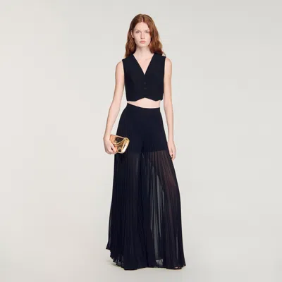 Sandro Pleated Wide-leg Trousers In Black