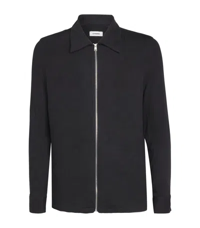 Sandro Pleated Zip-up Shirt In Black