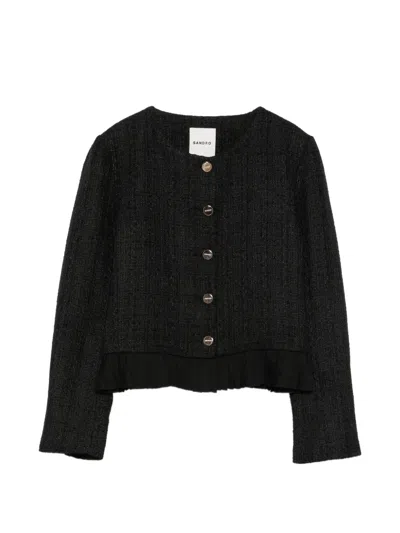 Sandro Pleated-trim Button-up Blazer In Black