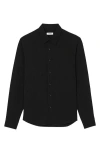 Sandro Plissé Long Sleeve Button-up Shirt In Black