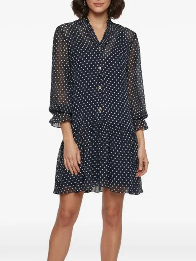 Pre-owned Sandro Plissé Polka-dot Mini Dress In Blue