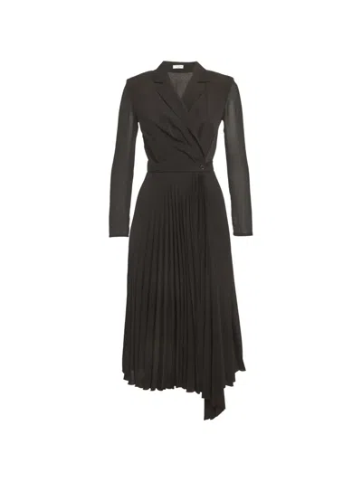Pre-owned Sandro Plissé Wrap-style Midi Dress In Black