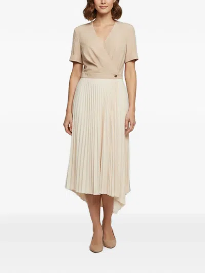 Pre-owned Sandro Plissé Wrap-style Midi Dress In Neutrals