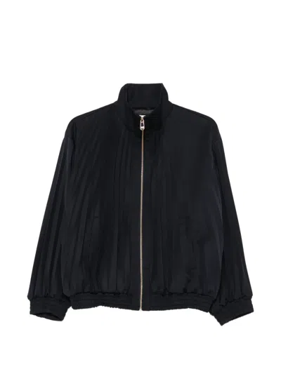Sandro Plissé-effect Zip-up Bomber Jacket In Black
