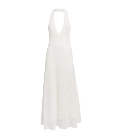 Sandro Plunge-neck Knitted Midi Dress In Sand