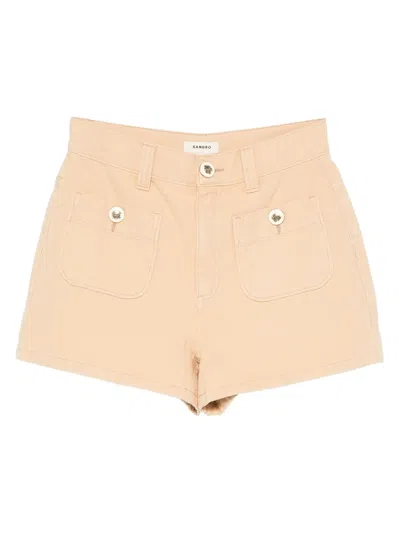 Sandro Pierrot Button Detail Cotton Blend Shorts In Neutral