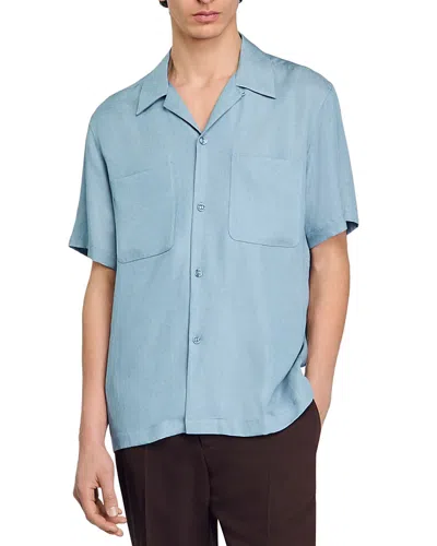 Sandro Pocket Loose-fit Button Shirt In Blue