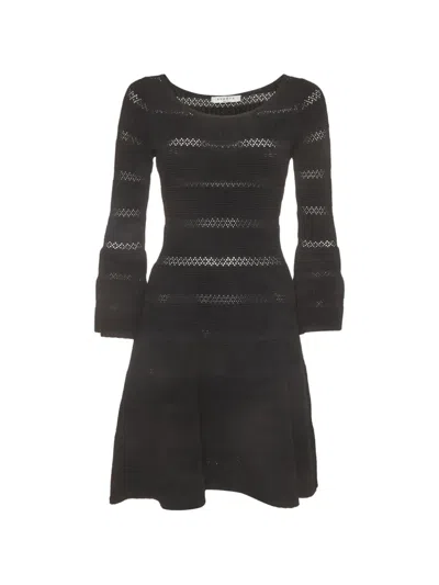 Pre-owned Sandro Pointelle Bell-sleeve Midi Dress In Black