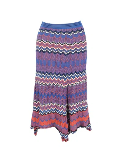 Pre-owned Sandro Pointelle Chevron Midi Skirt In Blue