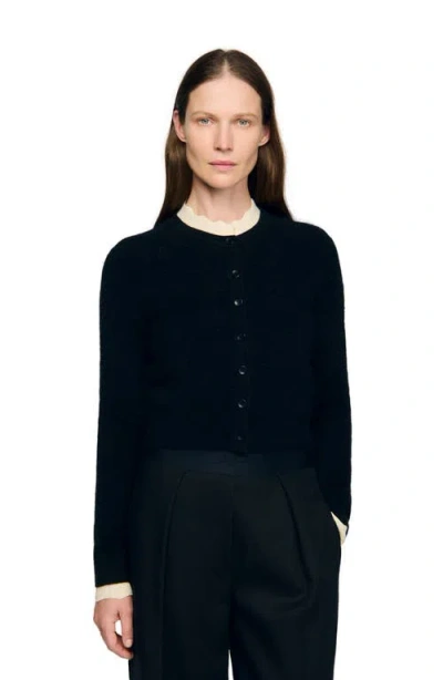 Sandro Pointelle Collar Cardigan In Black