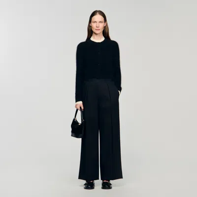 Sandro Pointelle Collar Cardigan In Black