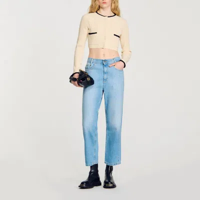 Sandro Pointelle Knit Cardigan In Blue