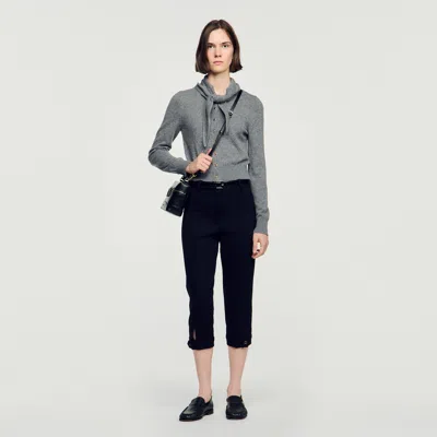 Sandro Pointelle Knit Cardigan In Gray