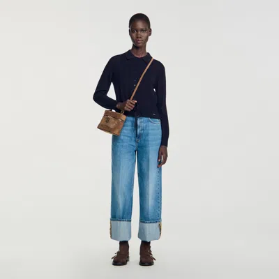 Sandro Pointelle Knit Cardigan In Blue